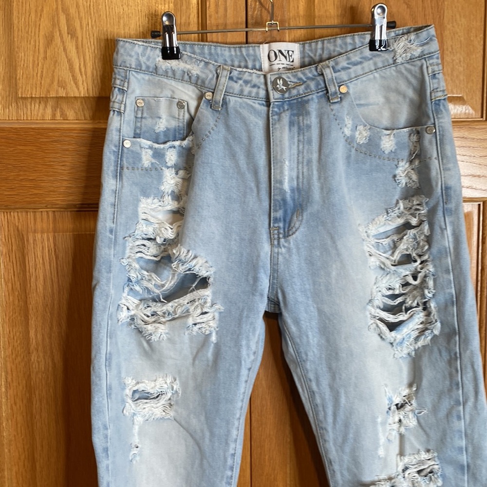 One Teaspoon Eagles Distressed Drop Crotch Cropped jeans size 27 - Picture 2 of 10